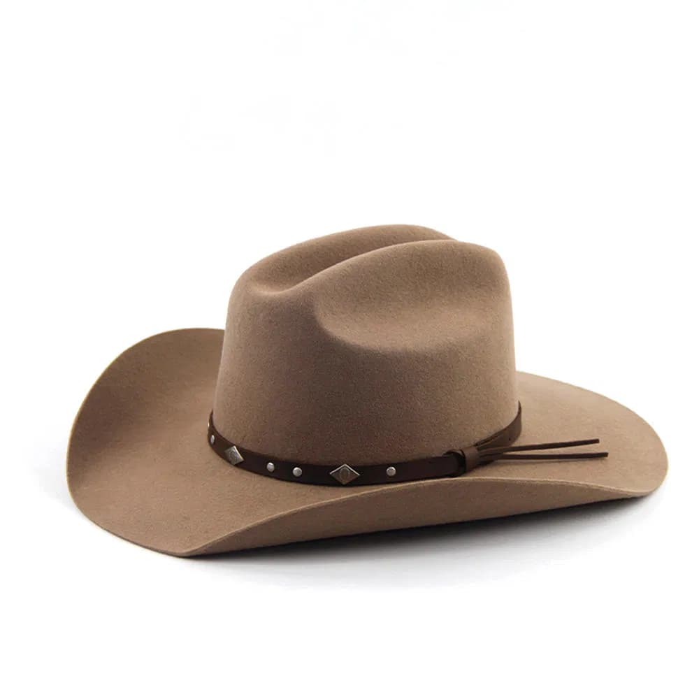 AI-MICH Fashion 100% Wool Felt Large Brim Men Unisex Customized Leather Cowboy Hat