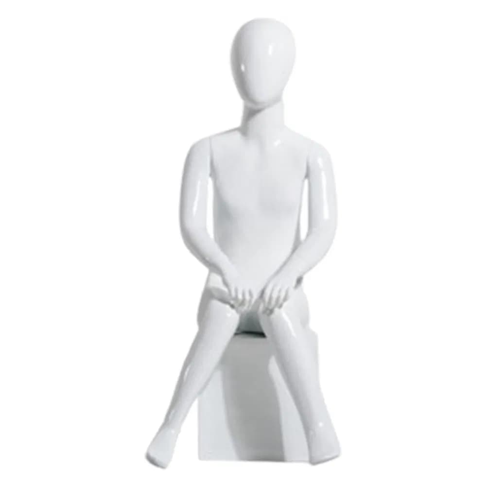 Advanced Customized Whole Body Sitting Mannequin in Black/White Matte/Glossy Made of PE/PP/ABS/Fiber Glass with Cubic Stool for Children Unisex Clothes Display
