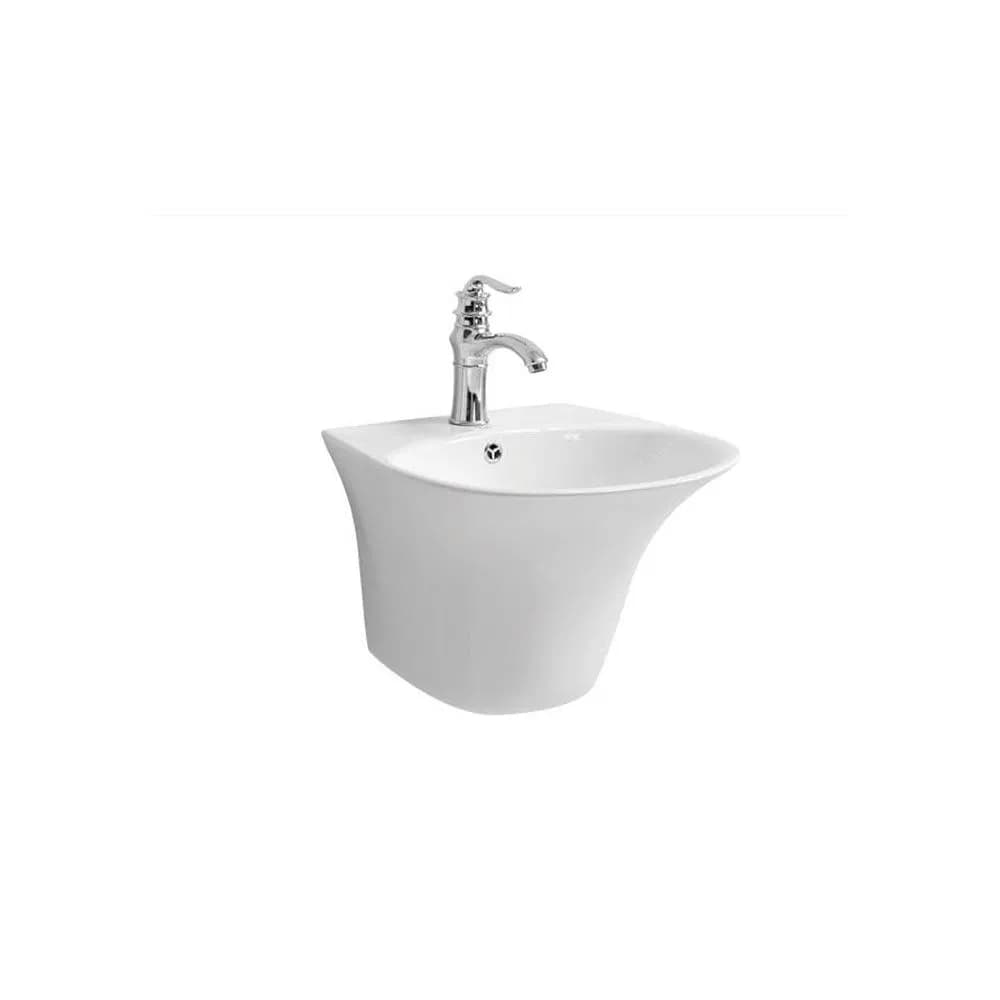 Wall Mounted White Color Ceramic Basin Lavatory Wash Sink with Faucet Hole