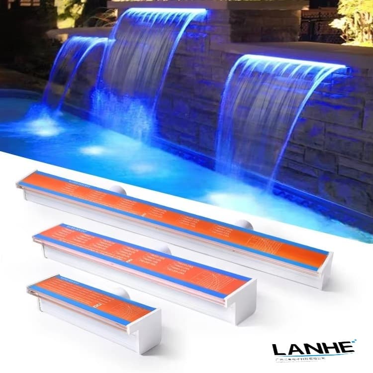 Acrylic Water Descent 300/600/900/1200mm Waterfall Spillway Cascade Indoor/Outdoor Swimming Pool Wall Fountain with LED Light