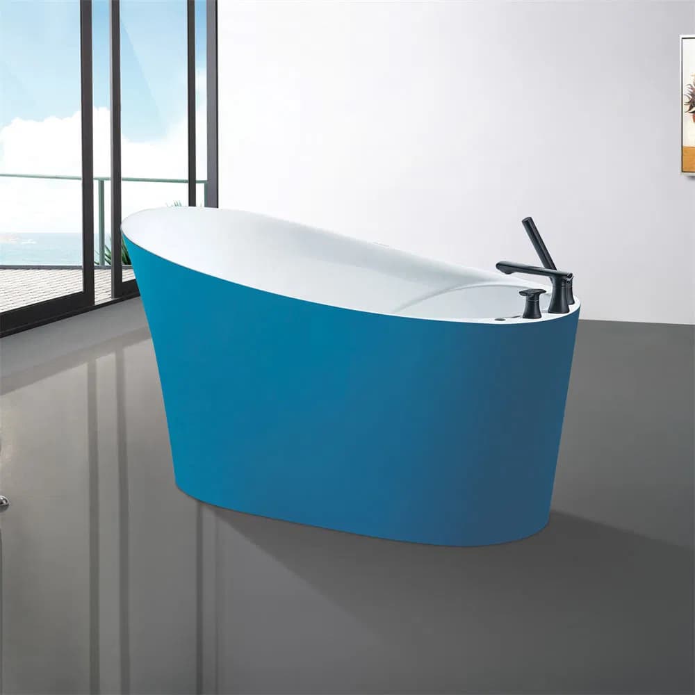 Free Standing Bathtub Sky Blue Color Acrylic Bath Tub with Faucet Hole