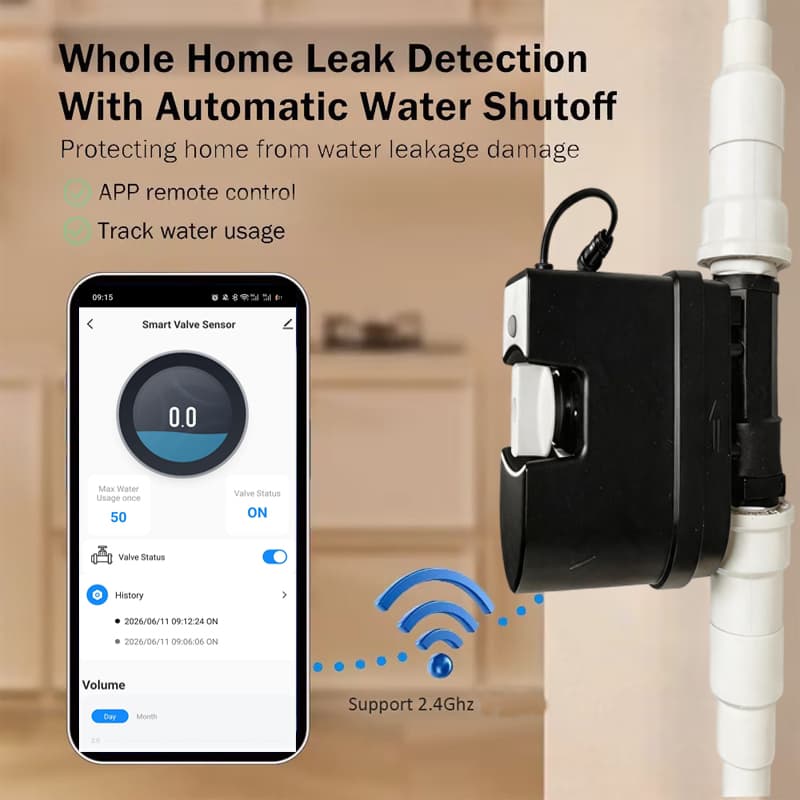Smart Home Auto Shut-off Solenoid Valve Flow Meter Water Flow Sensor Controller
