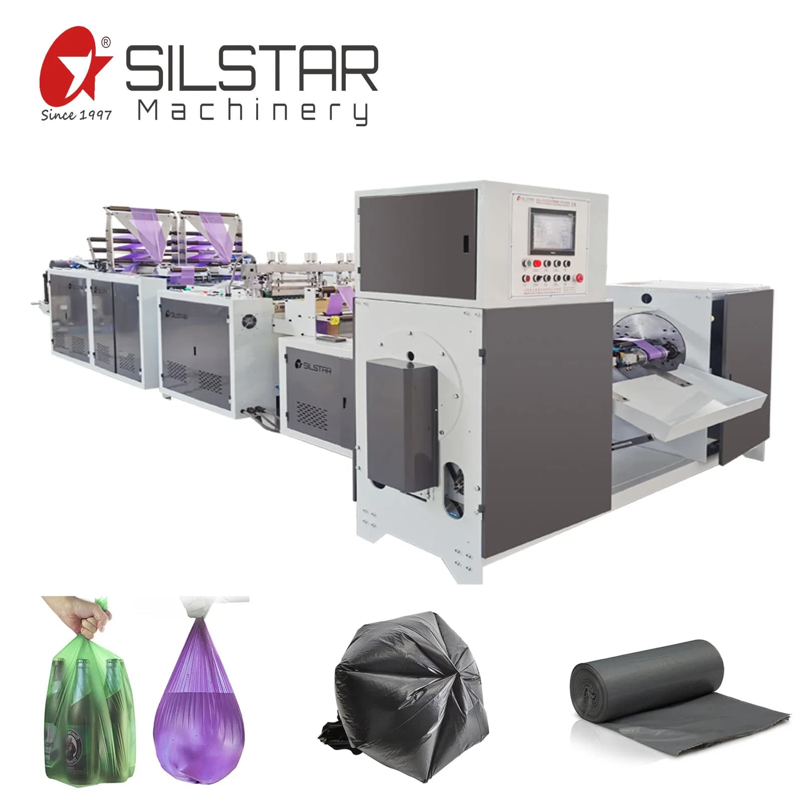 Automatic Star Sealing Garbage Bag Trash Bag Black Rubbish Bag Rolling Coreless Plastic Poly Bag Making Machine for Biodegradable HDPE LDPE Bags