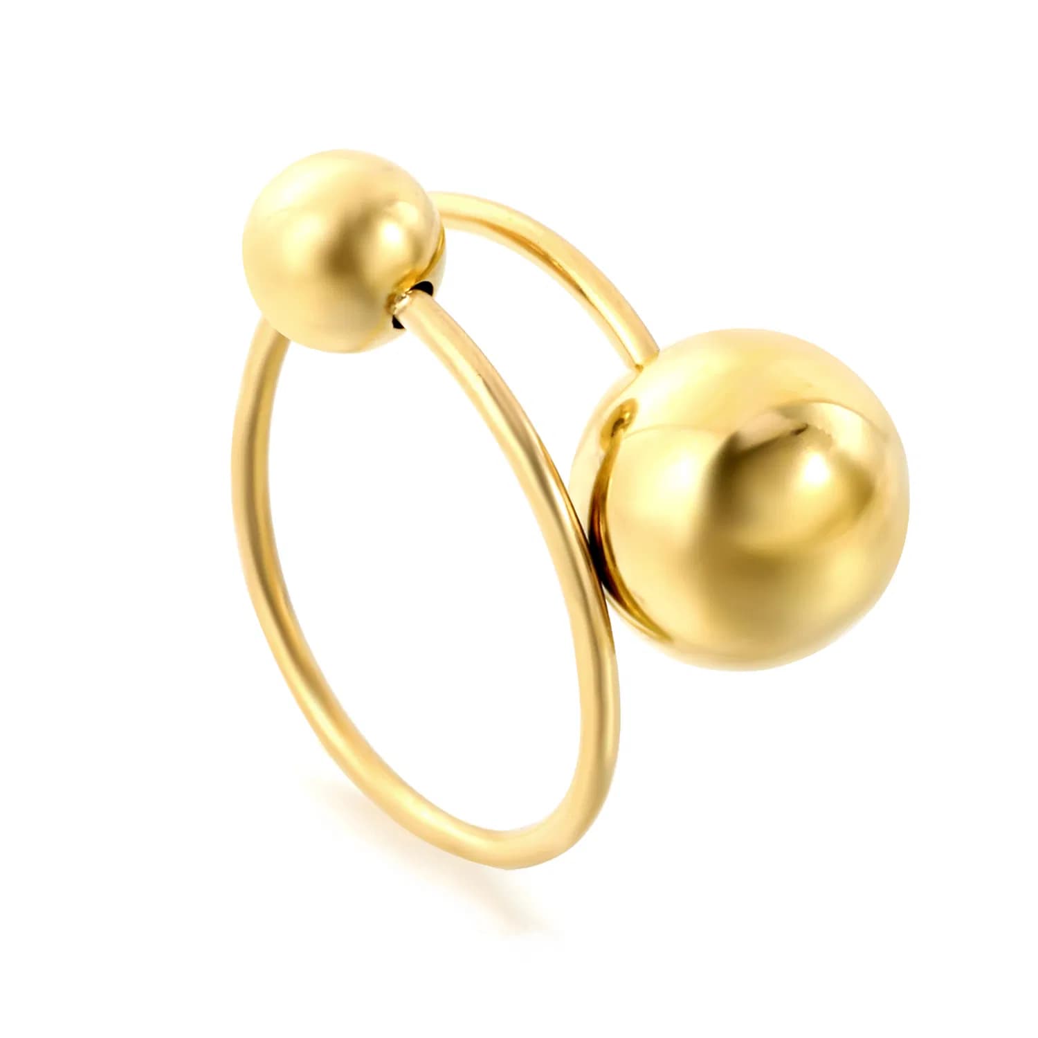 Ason Fashion Stainless Steel Ring PVD 18K Gold Plated Ball Open Ring
