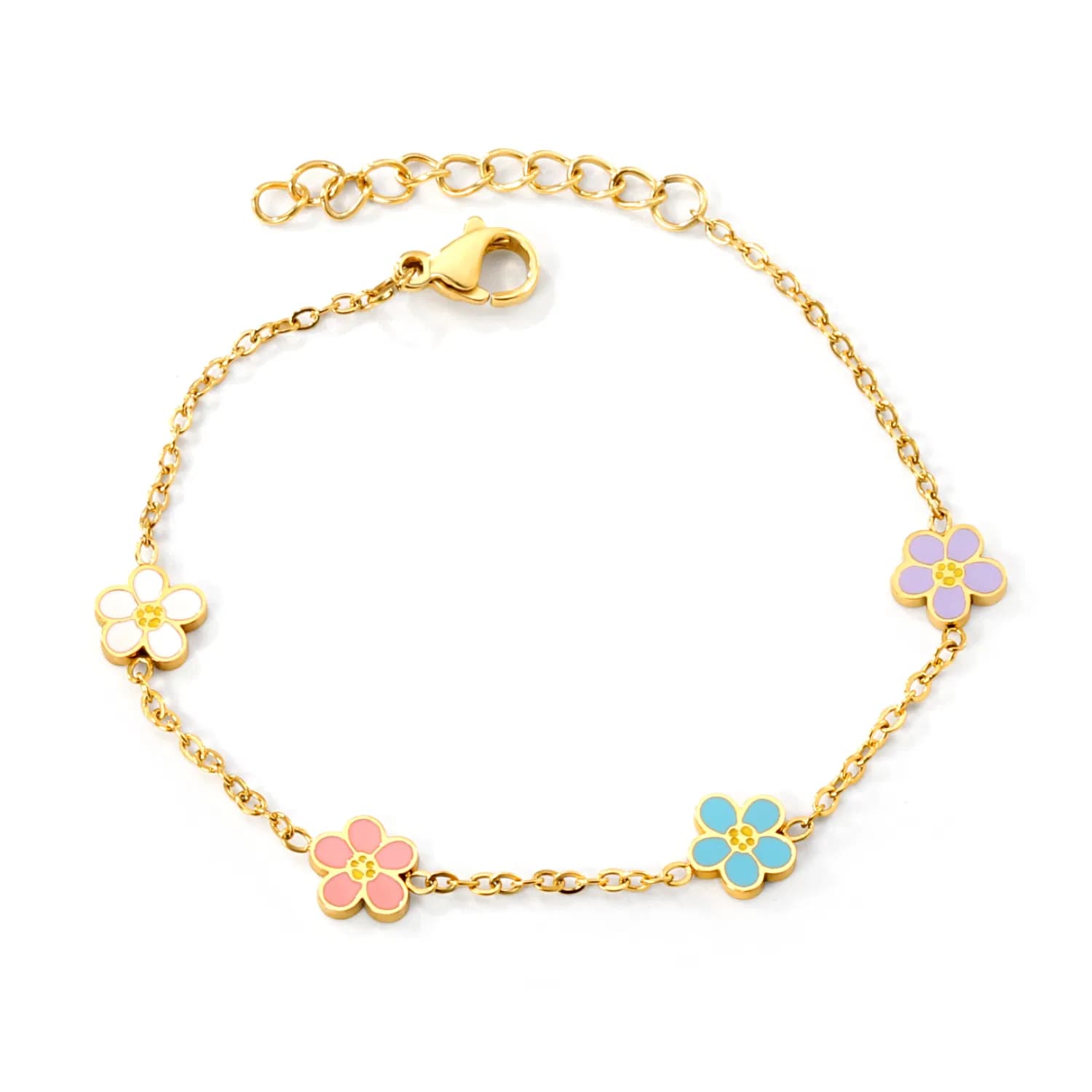 Ason Stainless Steel Jewelry Waterproof PVD 18K Gold Cute Enamel Flower Bracelets