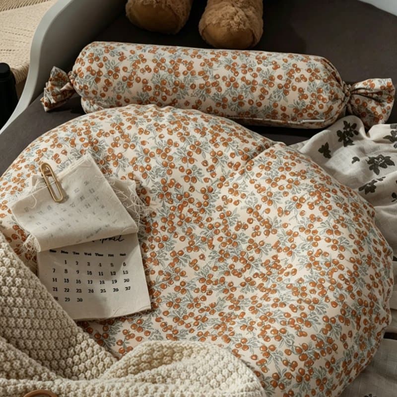 Vintage Floral Print Cotton Baby Lounger Pillow with Matching Bolster Baby Lounger Pillow