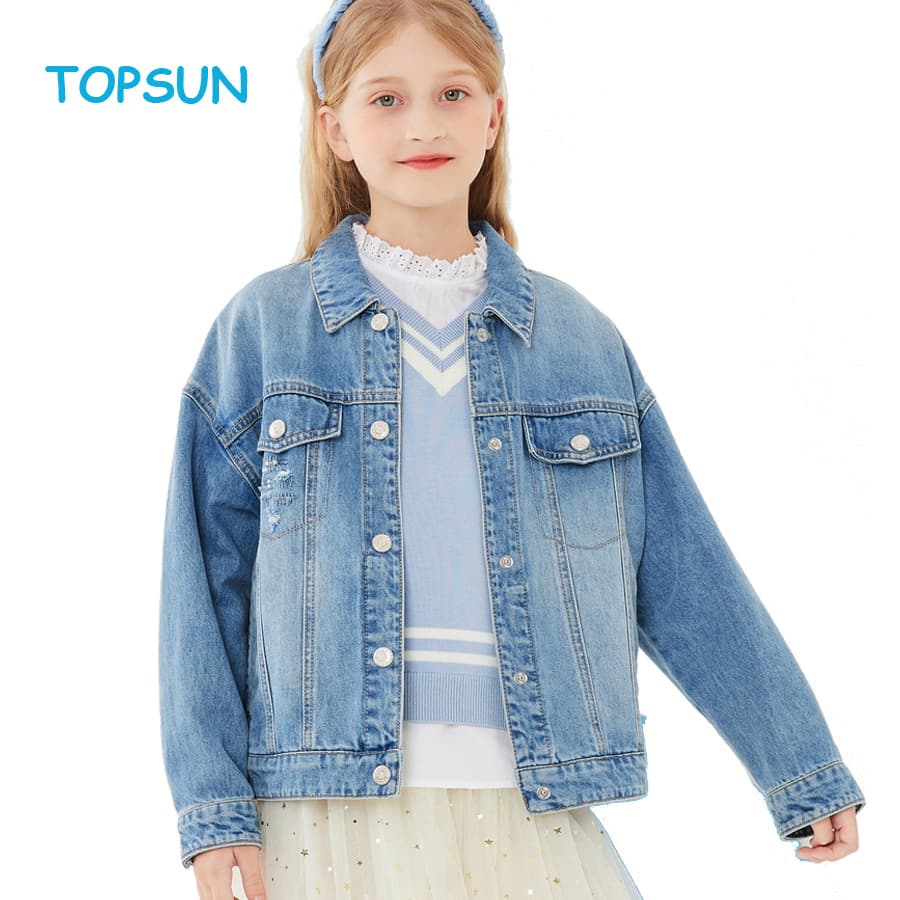 Girl's Coat Denim Embroidery Jacket Outerwear Autumn Children's Wear