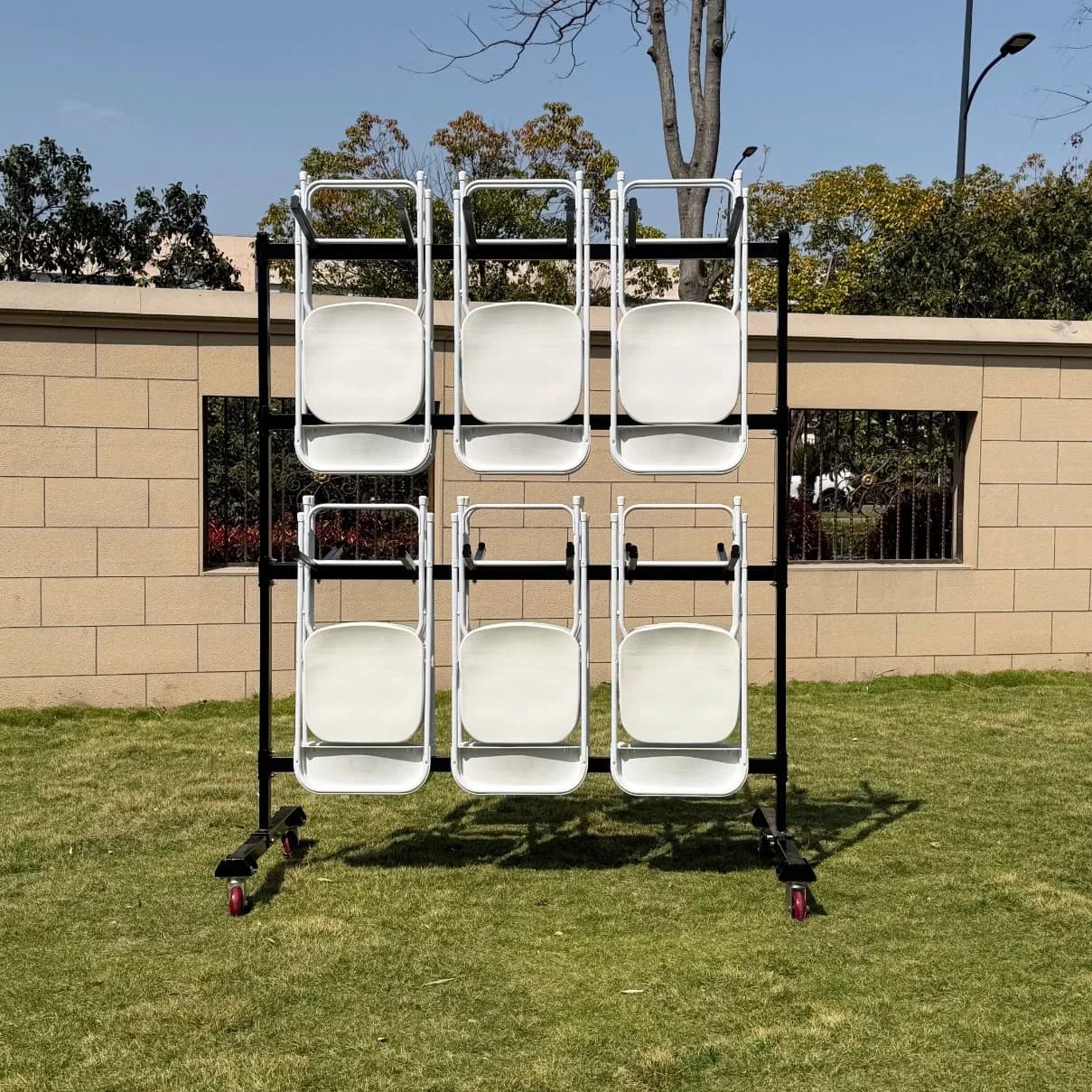 Factory Wholesale Event Chair Carts Heavy Duty Double Height 12 Hanging Point Chair Trolley