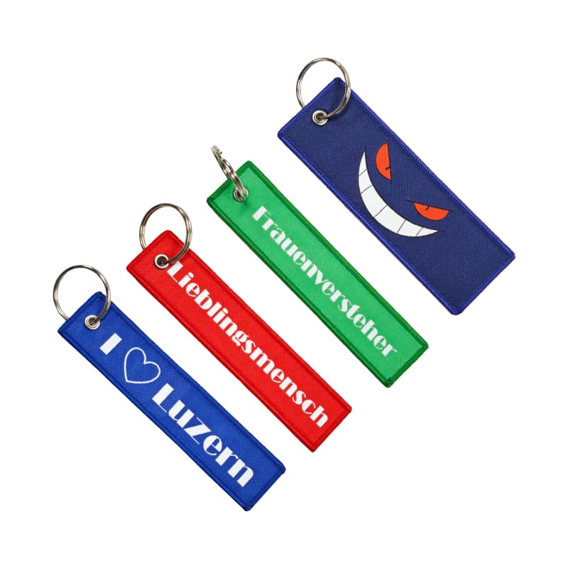 Custom Logo Promotional Gift Keychains Double Sided Woven Fabric Embroidery Embroidered Flight Key Ring Jet Tag Keychain