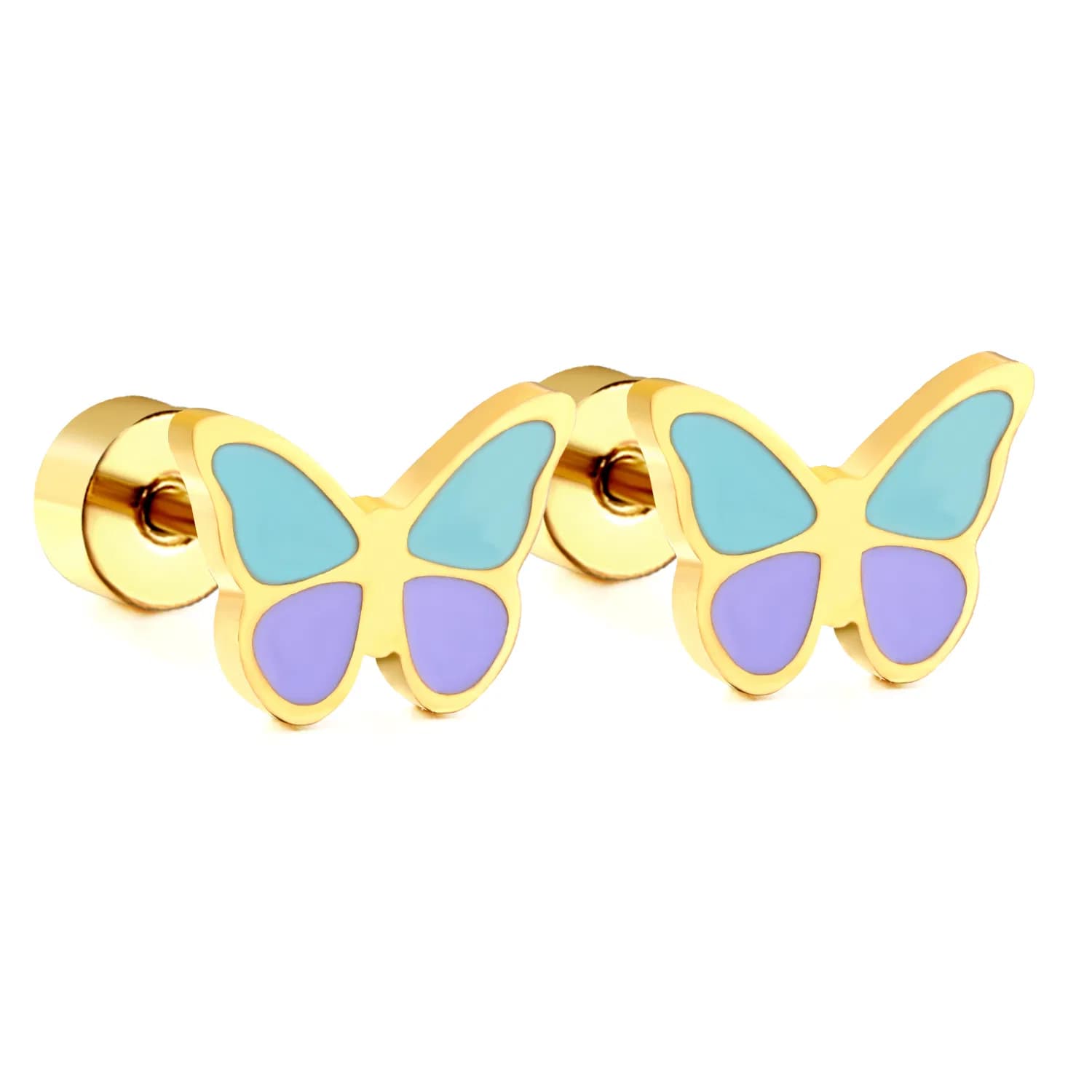 Ason Children's Jewelry Collection Gold-Plated Stainless Steel Butterfly Enamel Stud Earrings