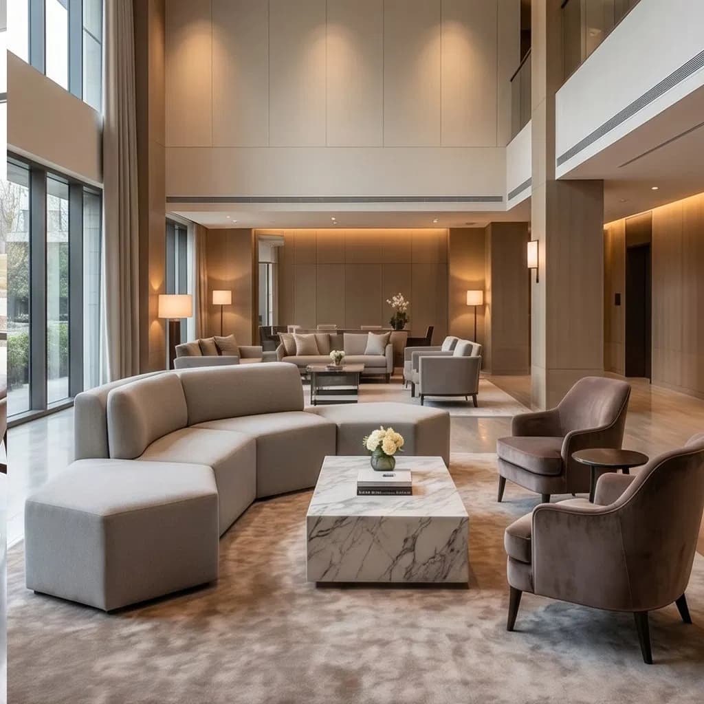 Custom Commercial Hotel Lobby Modular Sofa Fabric Hospitality Sectional Waiting Reception Visitor Couch 5 Star Hotel Leisure Lounge Sofa