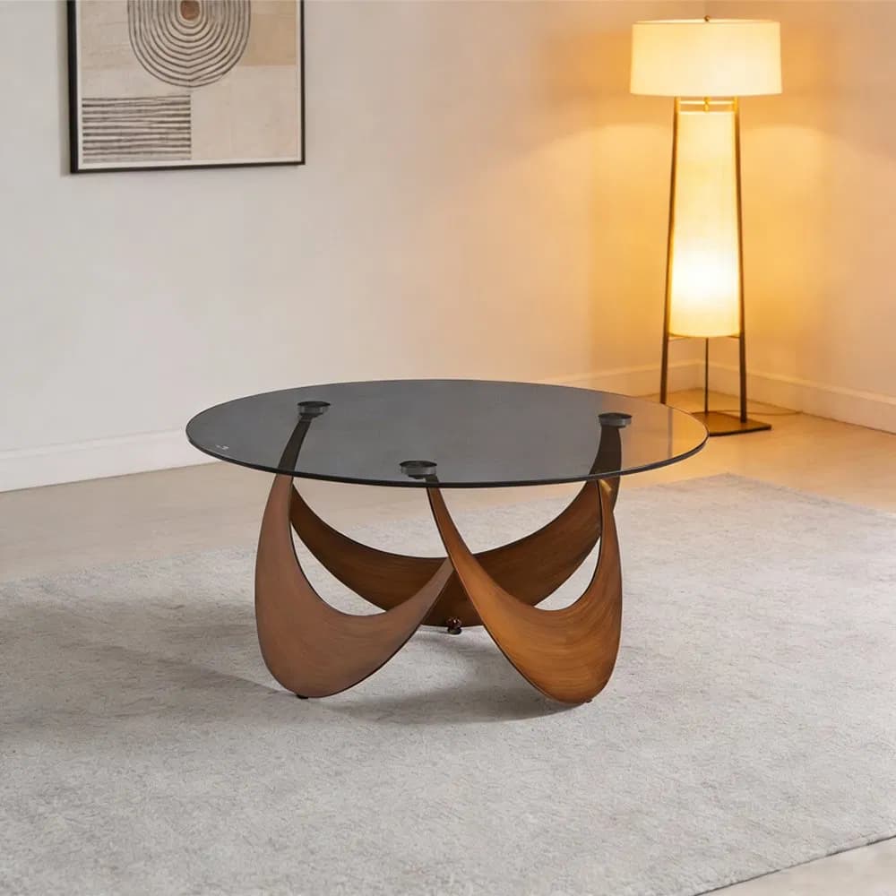 High Quality Modern Dark Glass Top Round Antique Coffee Table