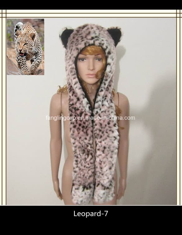Adult Winter Faux Fake Animal Fur Scarf Trapper Hat W/ Paw Gloves Mittens Leopard Fashion Winter Animal Hat