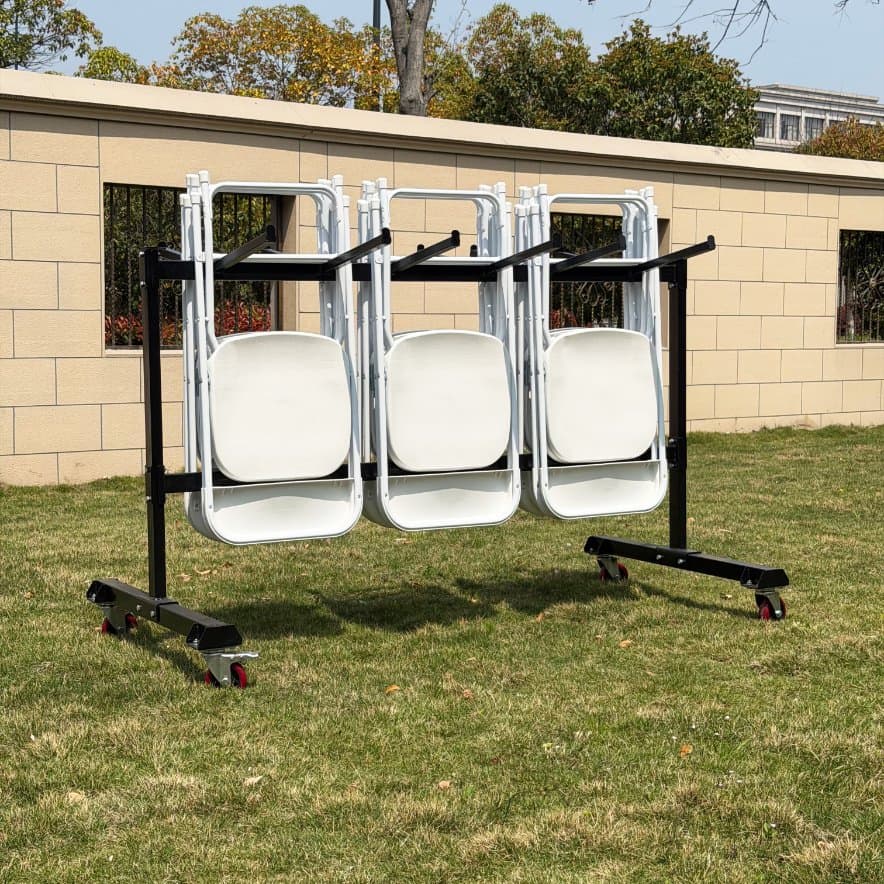 Sturdy Steel Chair Storage Trolley with Four Wheels Designed for High Volume Chair Movement in Hotel and Party Rentals