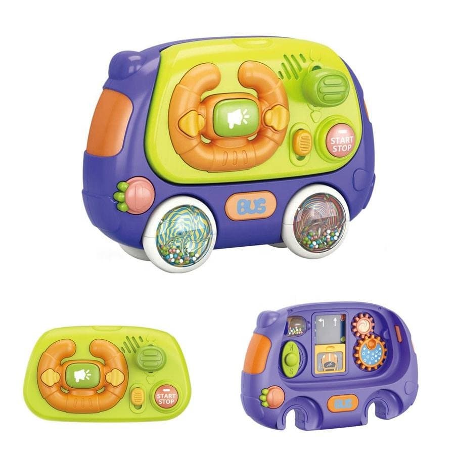 Hot Sale, Educational Toys Baby Enlightenment Music Bus Early Learning 3 in 1 Electric Steering Wheel Puzzle Board Rattles Toy