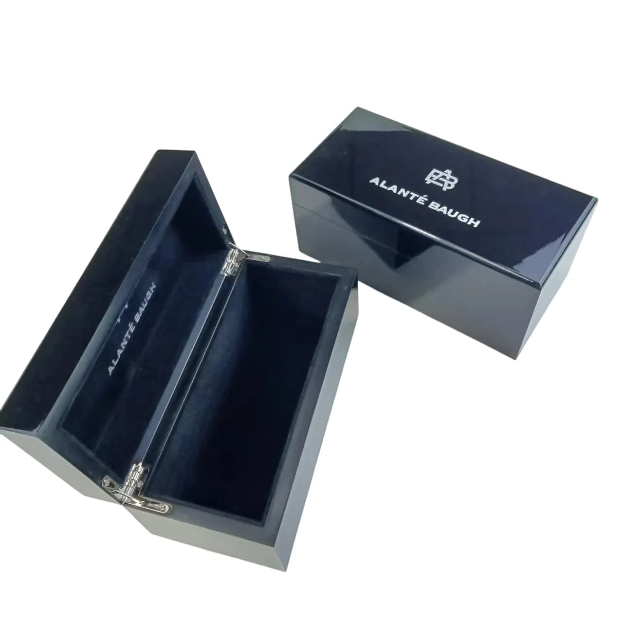 Luxury Piano Lacquer Black Wooden Box with Custom Silver Logo Glossy Box