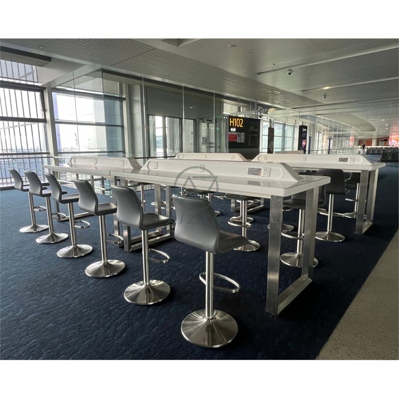 White Corian Airport Charging Table/Desk/Station for Public Waiting Areas