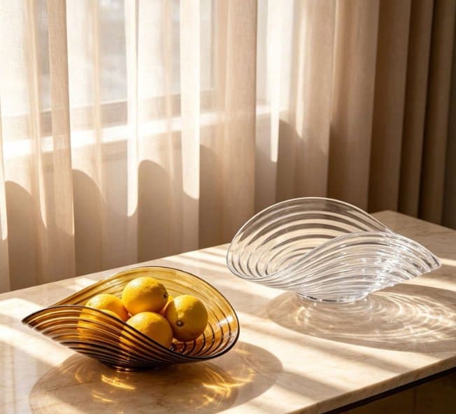 Glass Fruit Plate Sailing Boat Shape Luxury Scallop Pattern Centerpiece for Home Hotel Tabletop