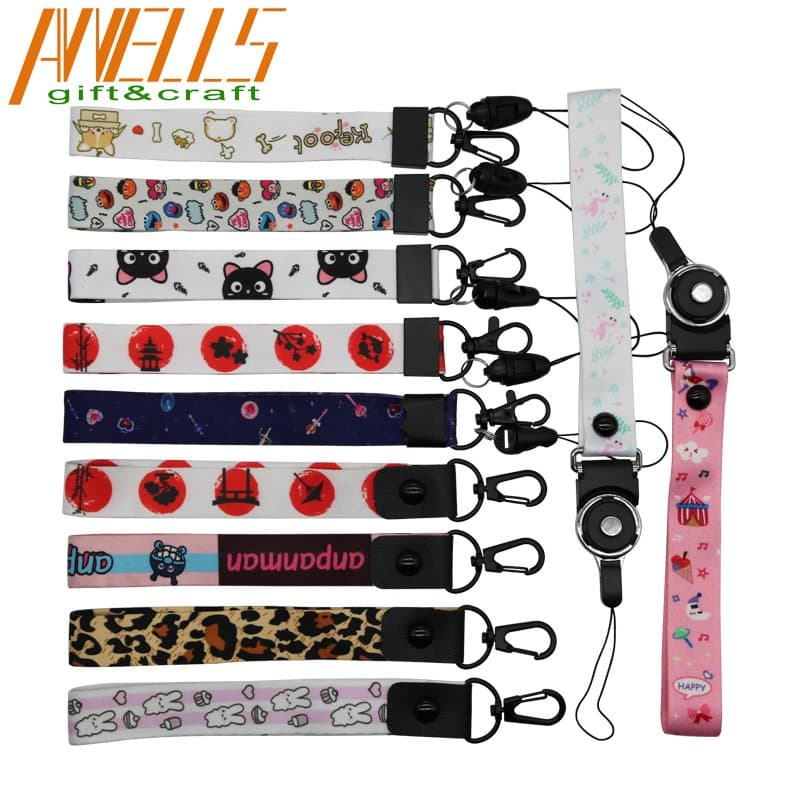 Nylon Sublimation Cute Holiday White Clip Woven Short Lanyard Keychain with Logo Custom