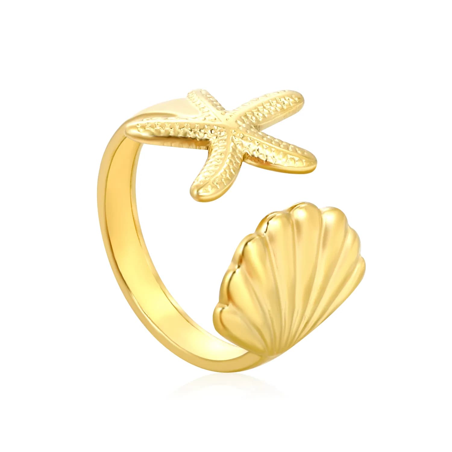 Ason Stainless Steel Gold Plated Shell Starfish Opening Rings Fashion Geometric Ring