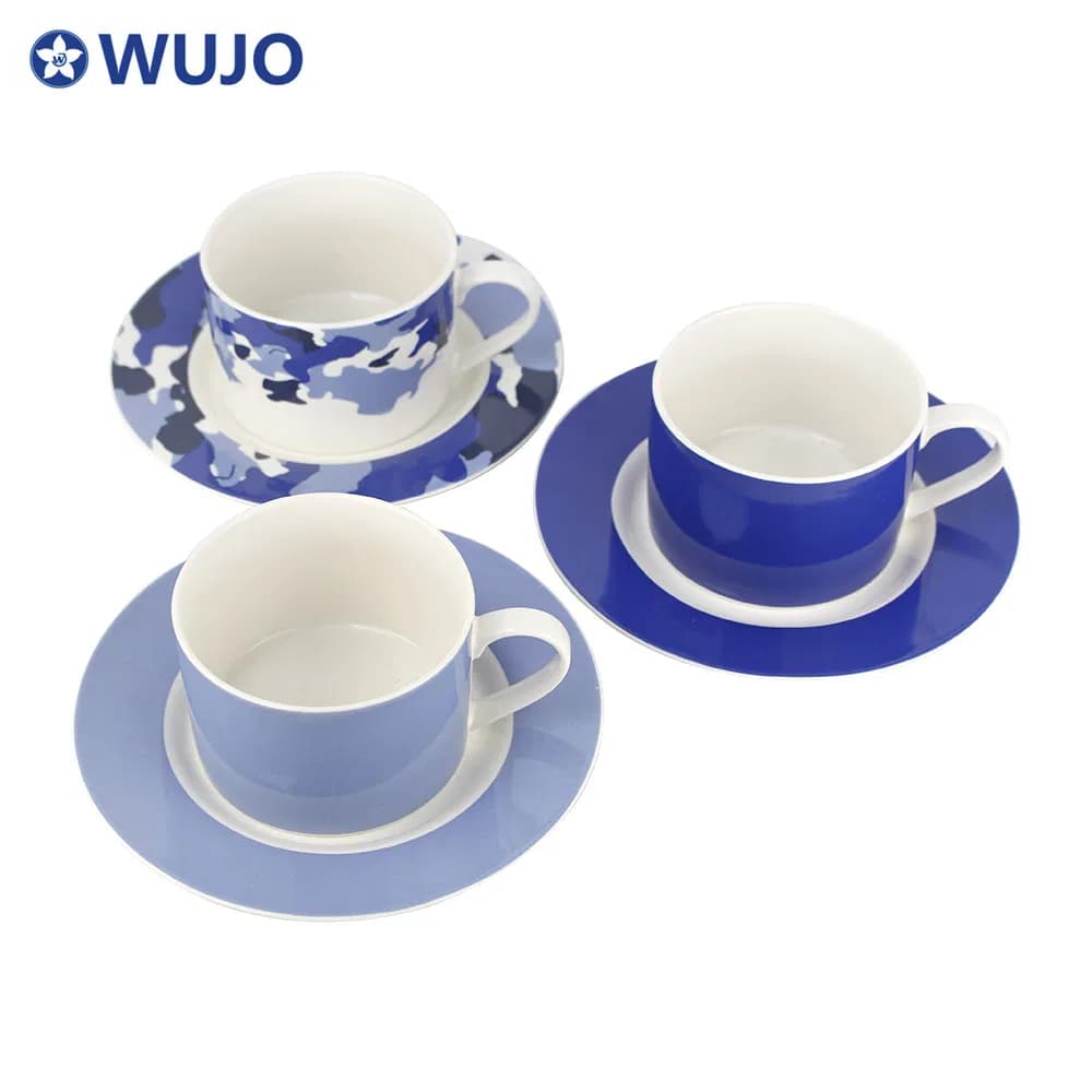 New Arabic Ceramic Coffee Cup and Saucer Set Blue 220cc Ceramic Tea and Coffee Set