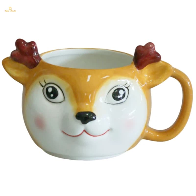 Cute Reindeer Shaped Ceramic Mug Antler Design Christmas Gift Coffee Milk Breakfast Cup