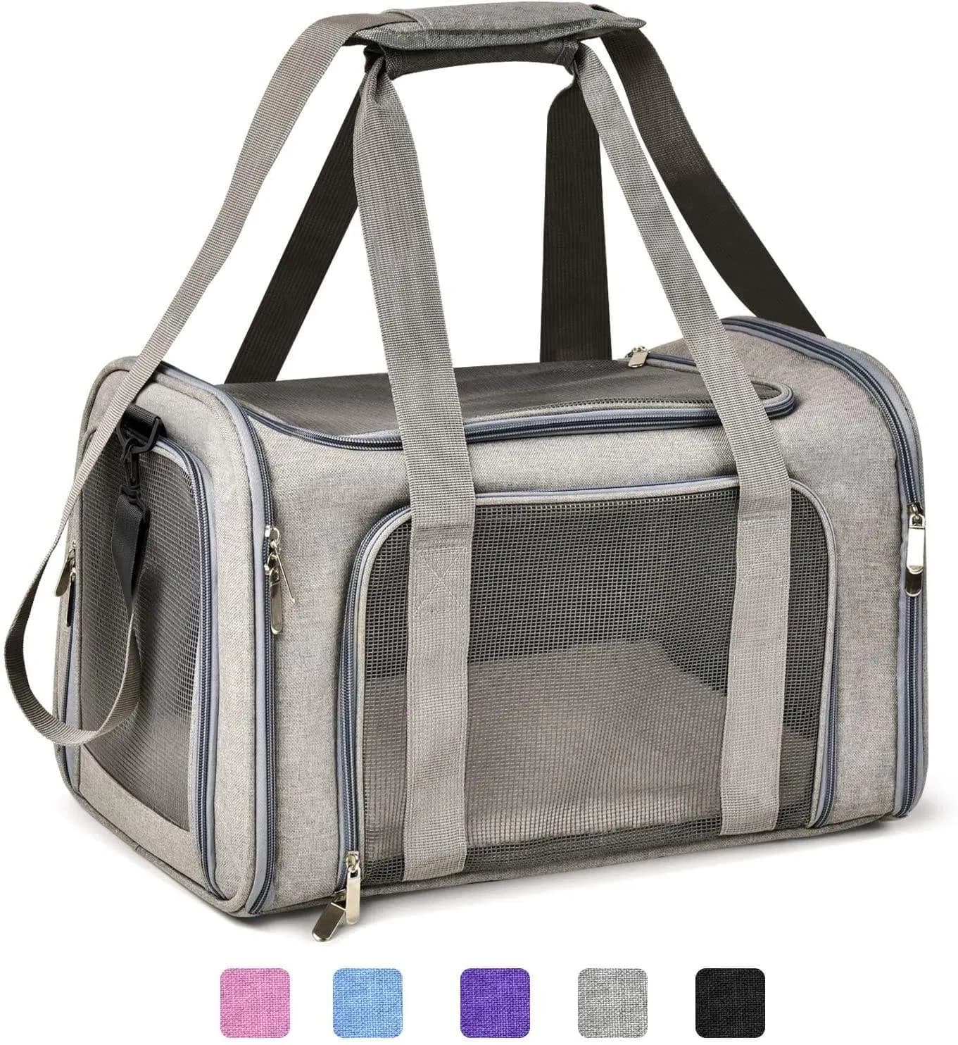 Expandable Foldable Pet Carrier Bag for Travel with Breathable Mesh Windows Durable Lightweight Design for Cats and Small Dogs Indoor Outdoor Use