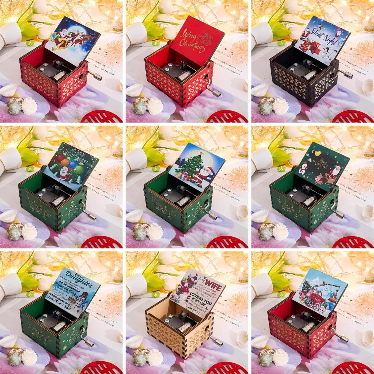 Wholesale Price OEM Manufacturer Personalized Xmas Navidad Christmas Gift Custom Made Wooden Wood Handcrank Handcranked Carved Music Musical Box Factory