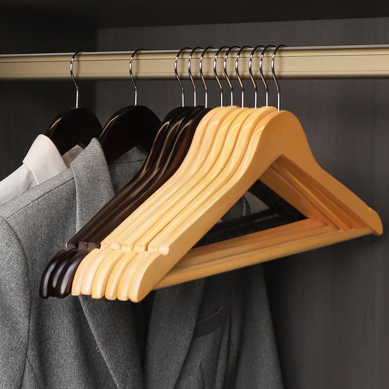 Clothing Display Amazon Ebay Natural Finish Wooden Top Hangers Factory with Solid Bar