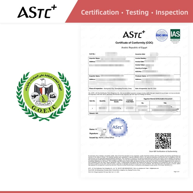 Application for Coi/Coc Certificate for Exporting Household Appliances to Egypt