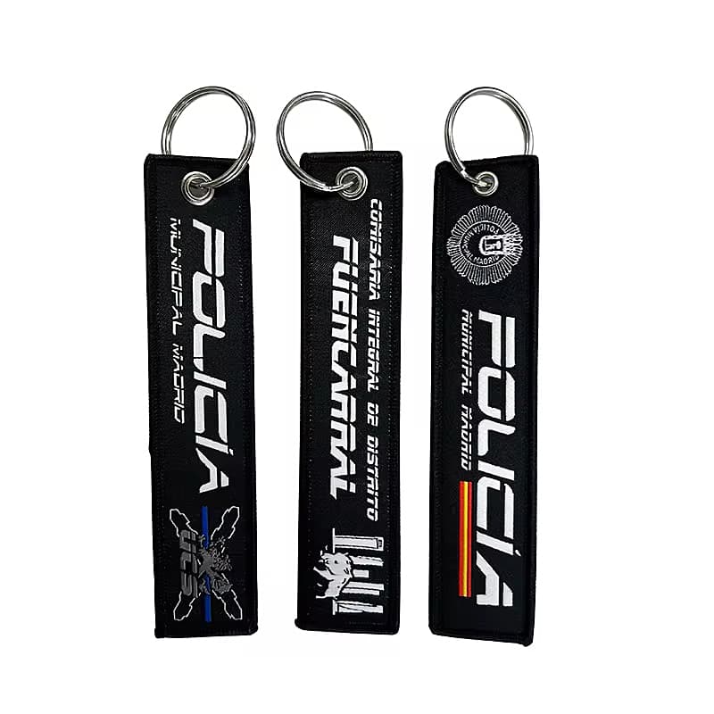 Custom Woven Embroidery Jet Tag Wholesale Factory Price Woven Fabric Keyring Promotional Embroidered Keychain