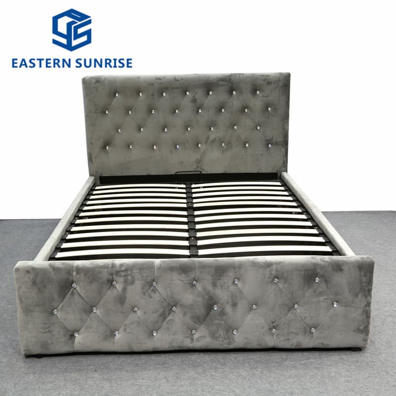 Faux Diamond Leather Fabric PU High Headboard Storage Bed Frame