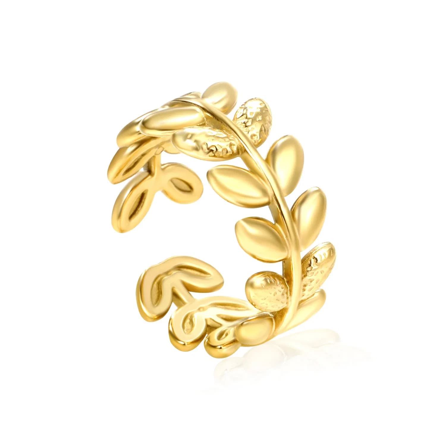 Ason Stainless Steel Leaf Design Open Ring 18K Gold Plated Jewelry Ring