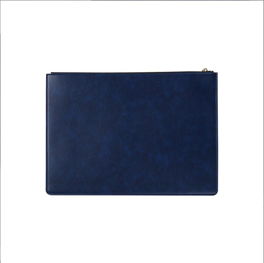 OEM ODM Navy Blue A4 B5 Leather Storage Bag with Zipper Closure