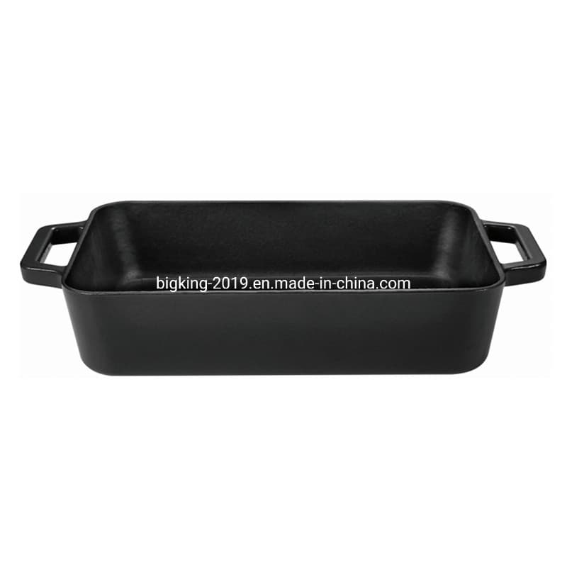 Amazon Hot Selling Rectangular Enameled Cast Iron Baking Dish Roasting Pan with Two Helper Handles