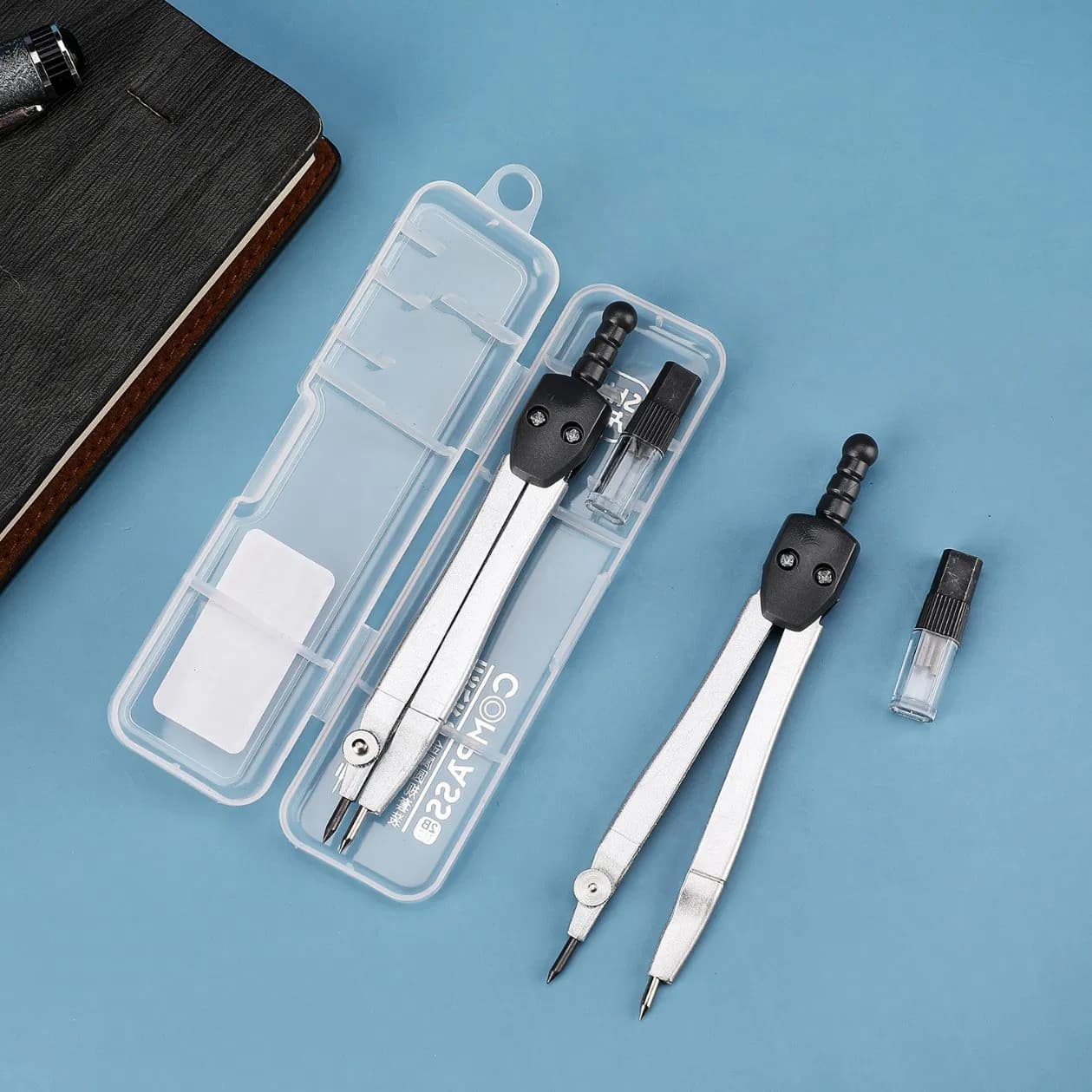 Two Colors Simplified Exam Student Metal Plastic Math Drawing Tool Compass Set