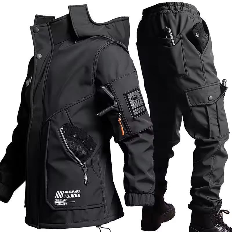 Mens Waterproof Fleece Softshell Jacket Uniform Winter Breathable Windbreaker 2 Pieces One Set Tactical Hunting Suit