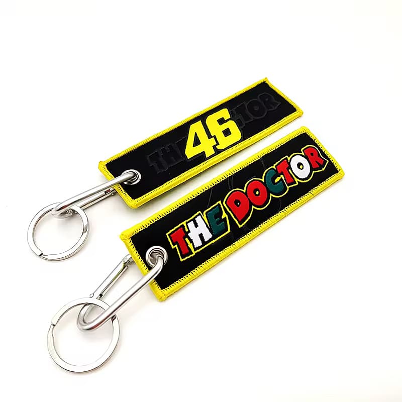 Fashion Design Embroidery Patch Keychain Woven Fabric Keyring with Your Own Logo