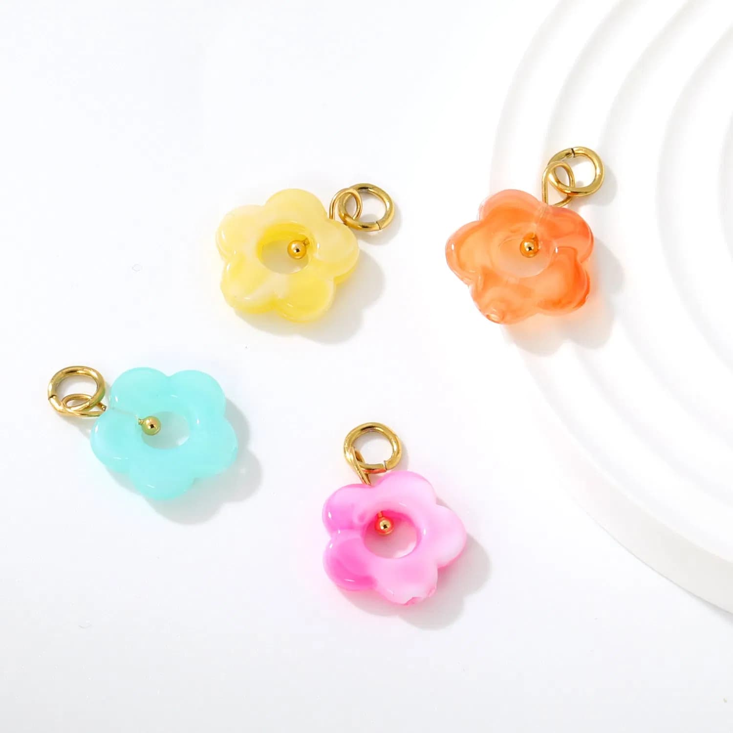 Colorful Acrylic Five Petal Flower Charm & Pendant for Making DIY Necklaces Bracelets