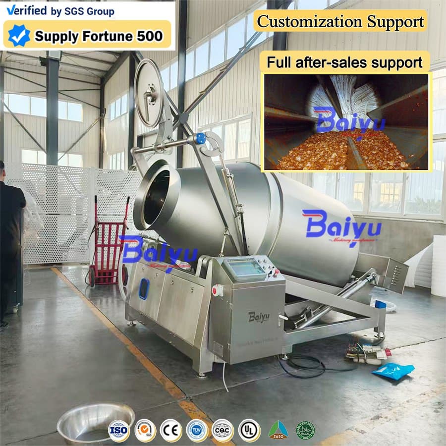 Baiyu Vacuum Meat Mixing Tumbler with PLC Control and Hydraulic Discharge