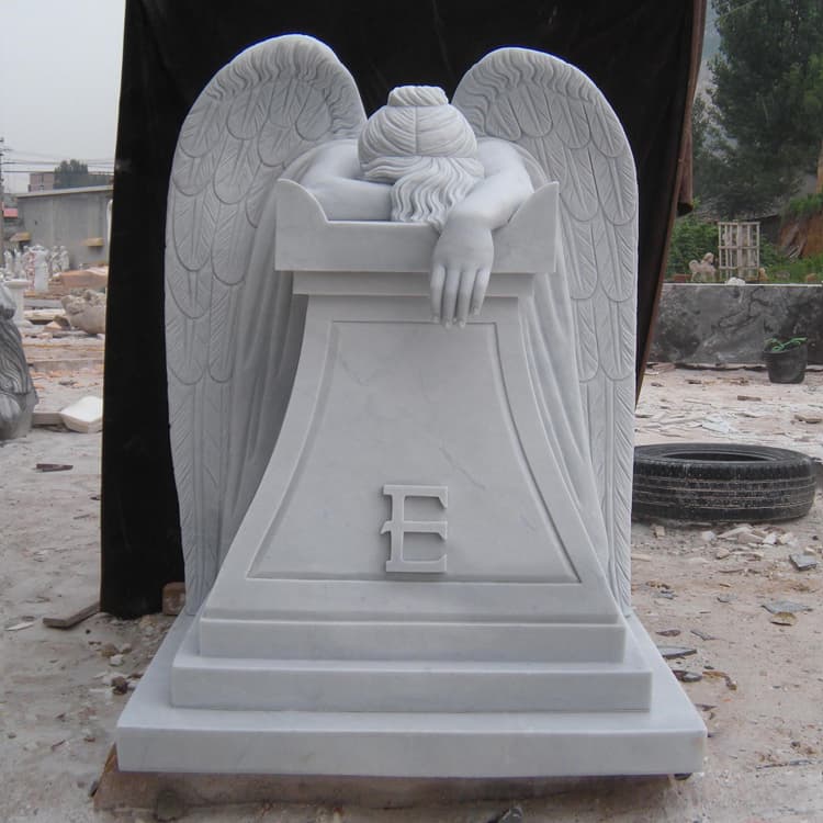 Cemetery Decoration Use Life Size Marble Crying Angel Statue
