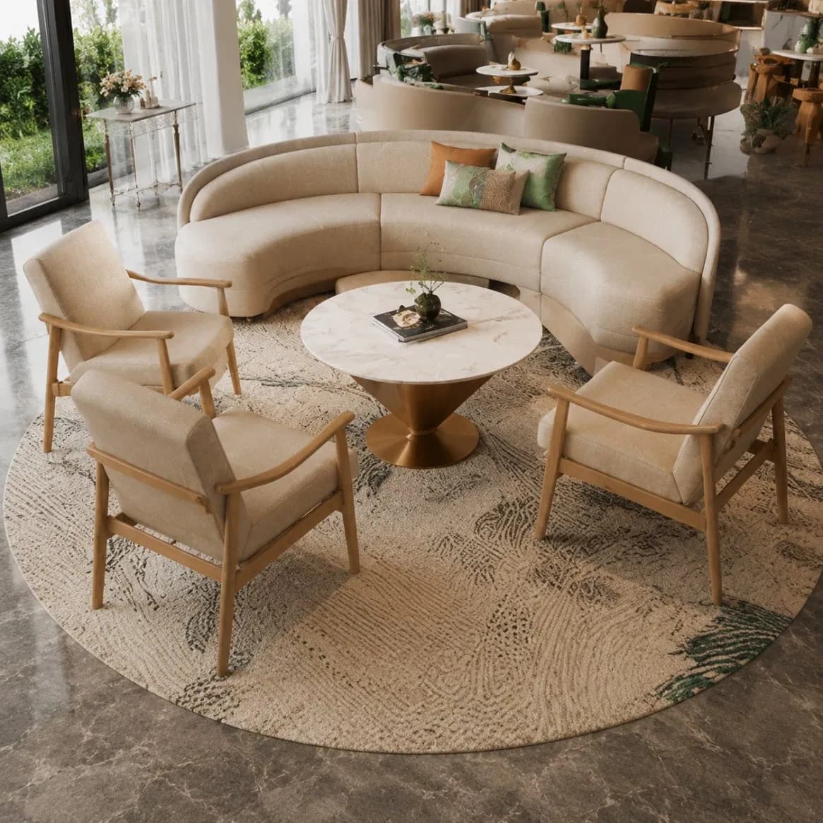 Custom Home Hotel Furniture Leisure Chair Hotel Waiting Chairs Fabric Hotel Tavern Wooden Lounge Reception Chair