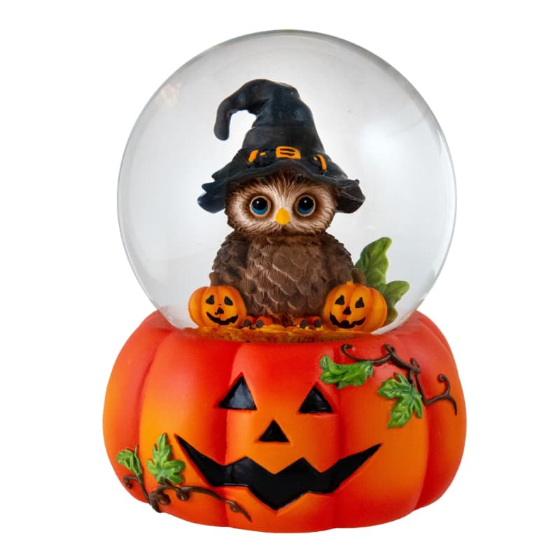 Polyresin Halloween Owl Figurine Snow Globe with Pumpkin