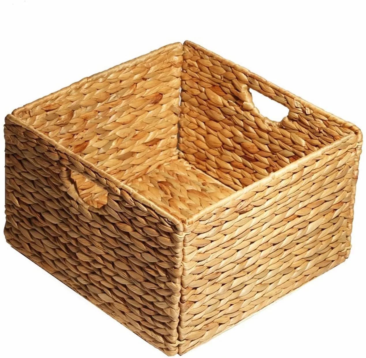 Folding Water Hyacinth Storage Basket Wood Color