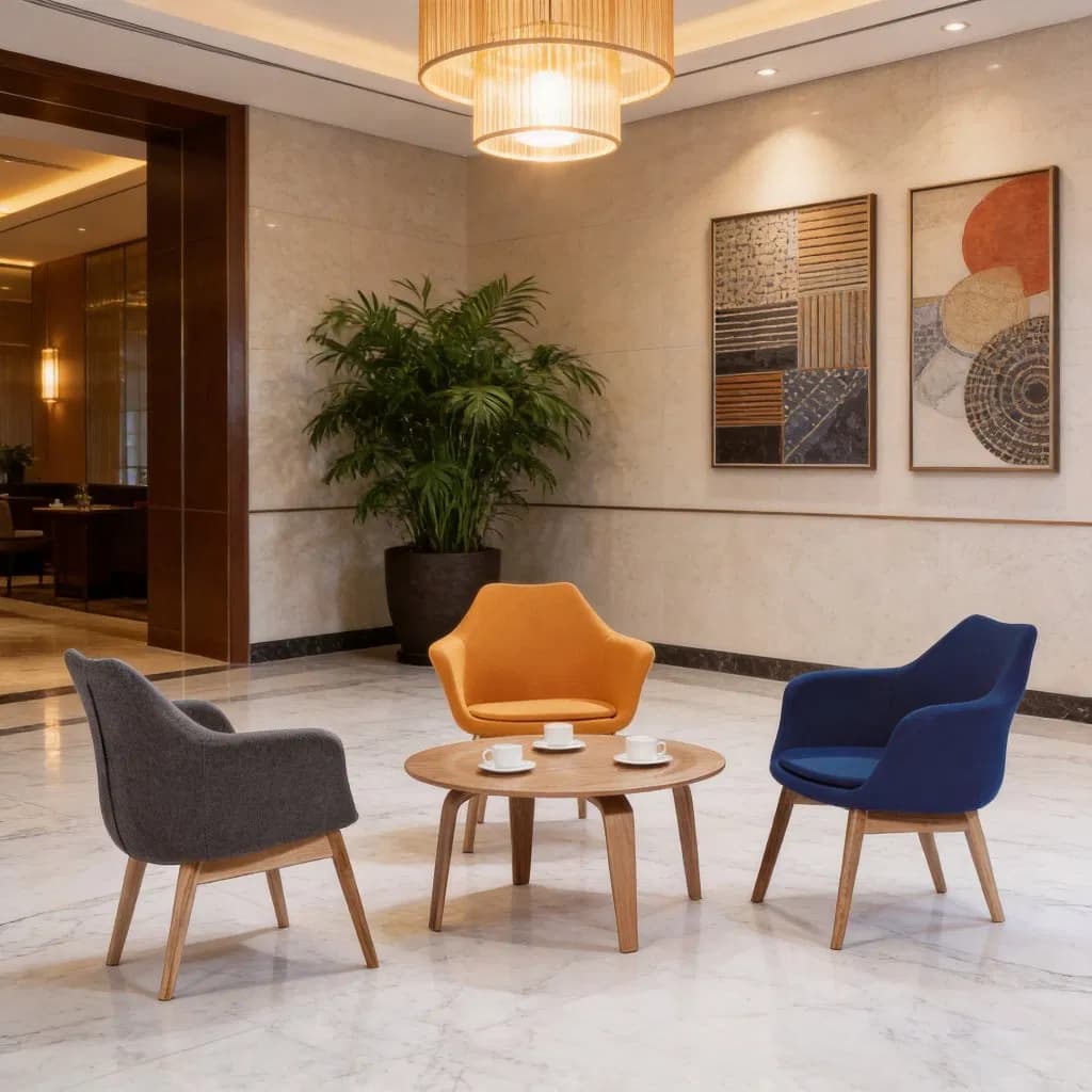 Wholesale Lobby Leisure Chair Fabric Waiting Reception Rest Ash Wood Hotel Lounge Chair