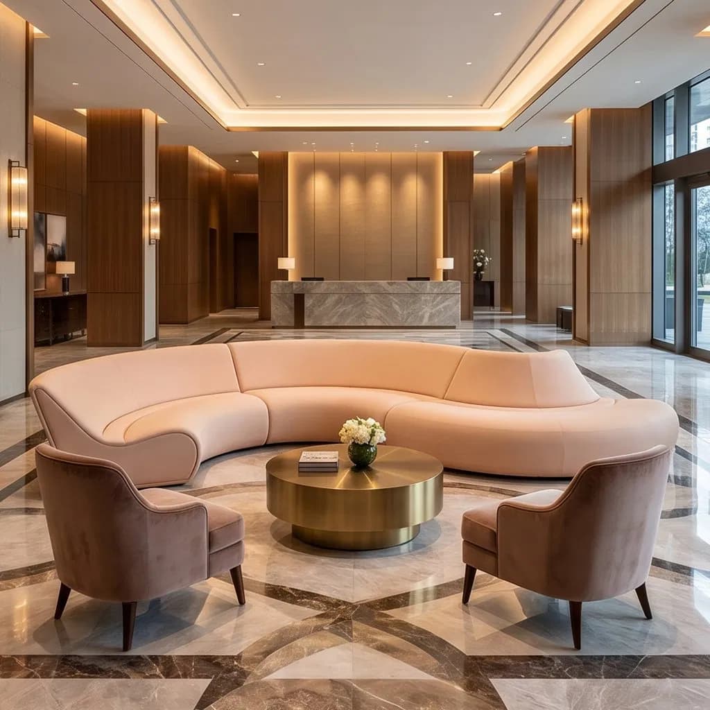 Wholesale Hotel Lobby Furniture Special Shape Couch Fabric Hospitality Business Hotel Leisure S Shape Sofa Luxury Reception Waiting Lounge Sectional Sofa