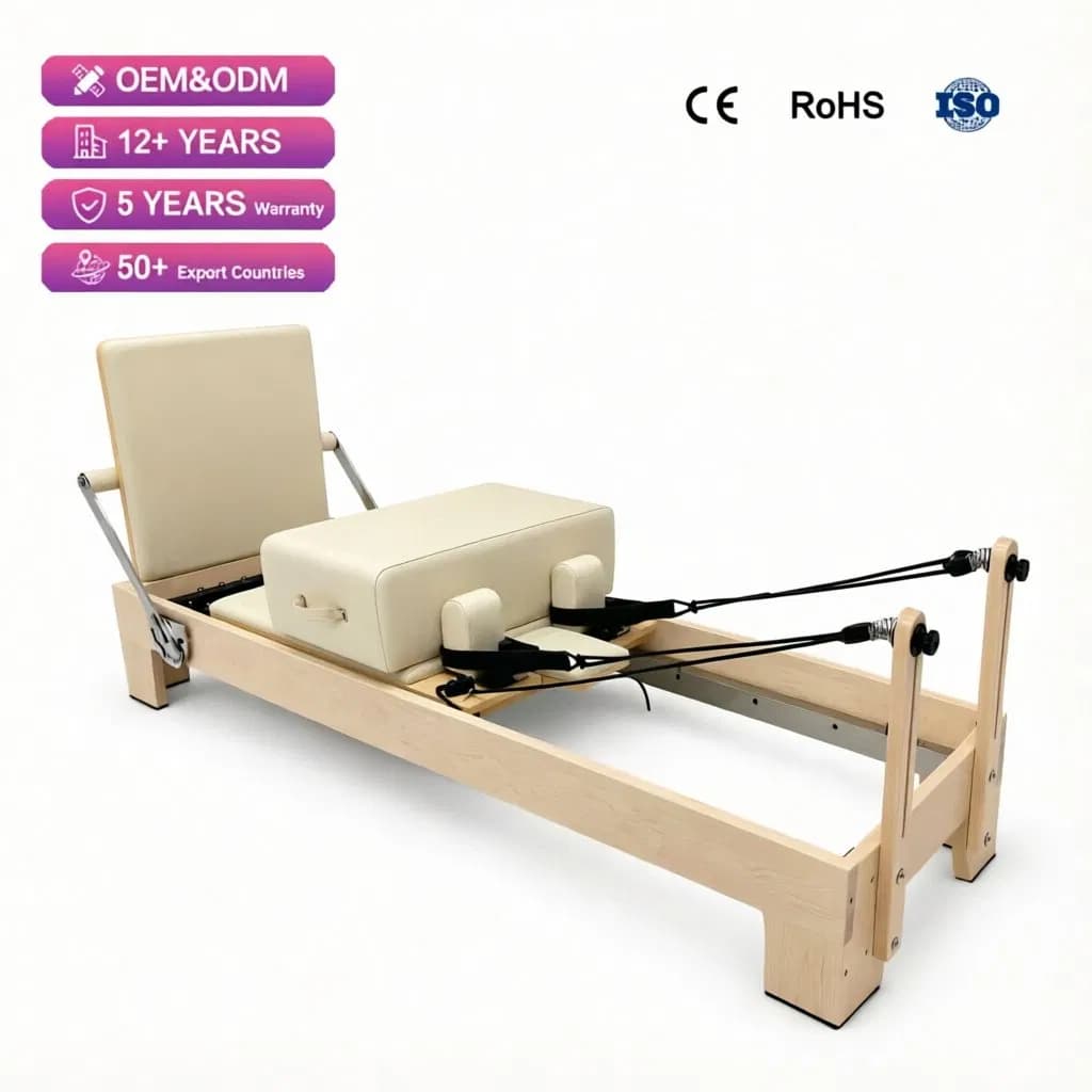 ISO Safety Standard Durable Solid Maple Wood Pilates Reformers for Commercial Studio