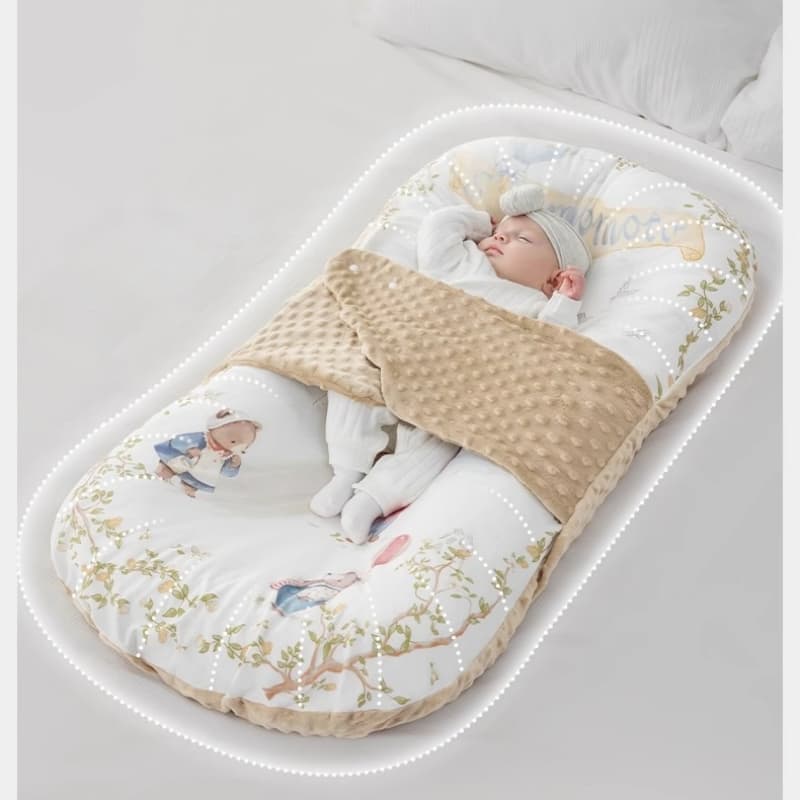Ultra-Soft Cotton Baby Co-Sleeping Lounger with Nature & Floral Design, Baby Lounger Pillow