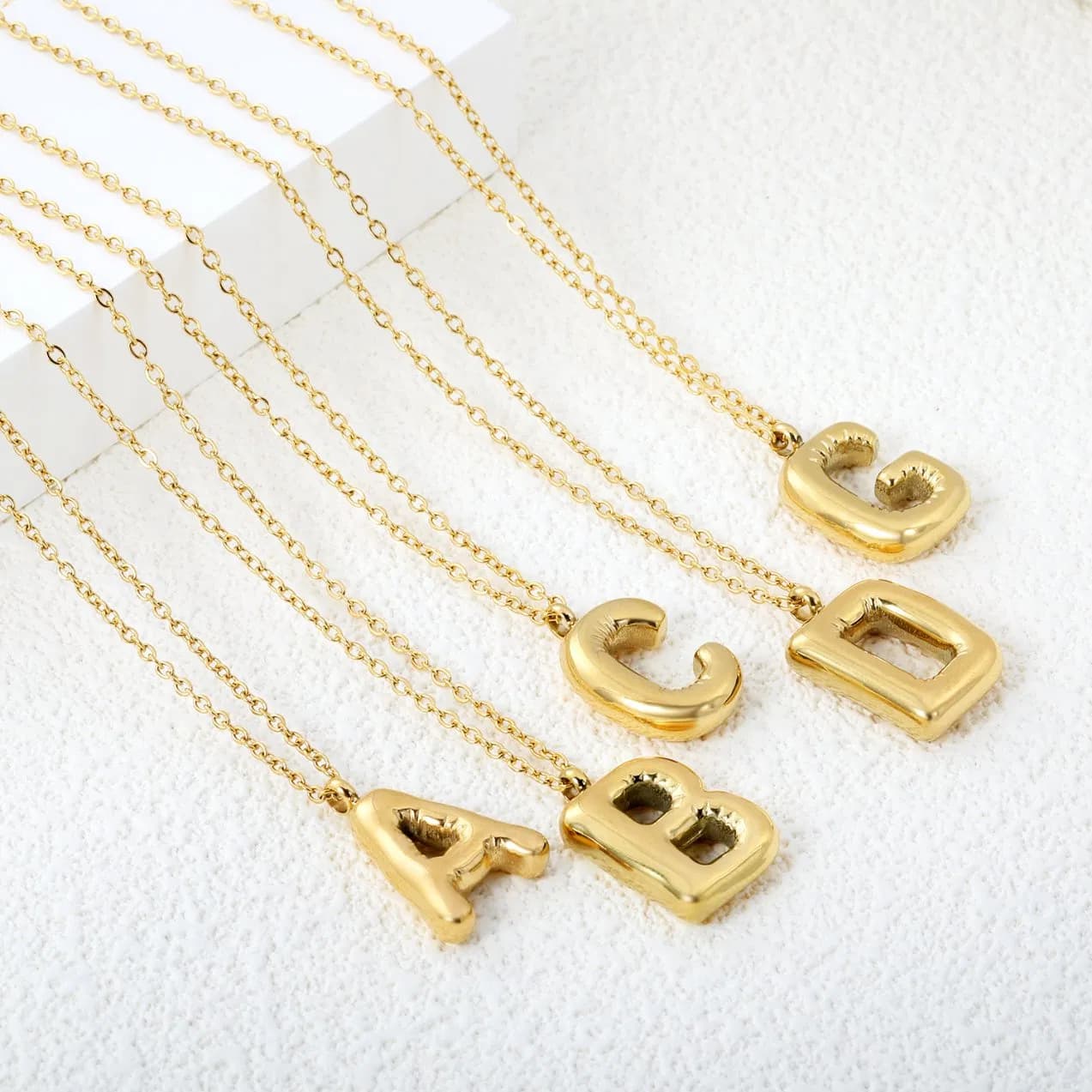 Ason 18K Gold Plated Stainless Steel Bubble Capital Initial Letter Pendant Necklace