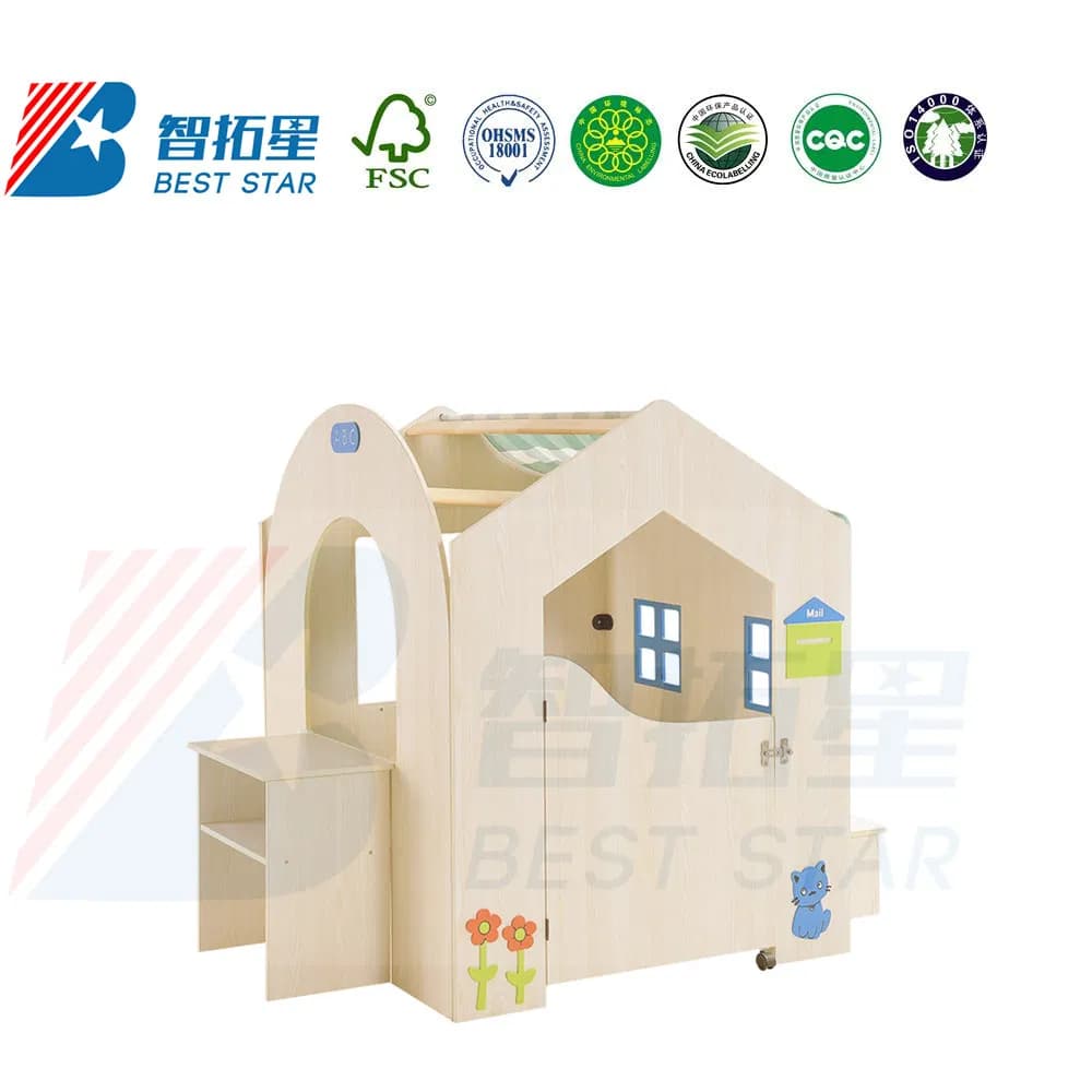 Kids Nursery School Dramatic Play, Reading Area, Playroom Furniture Wooden Puppet House, Kindergarten and Preschool Children Indoor Playground